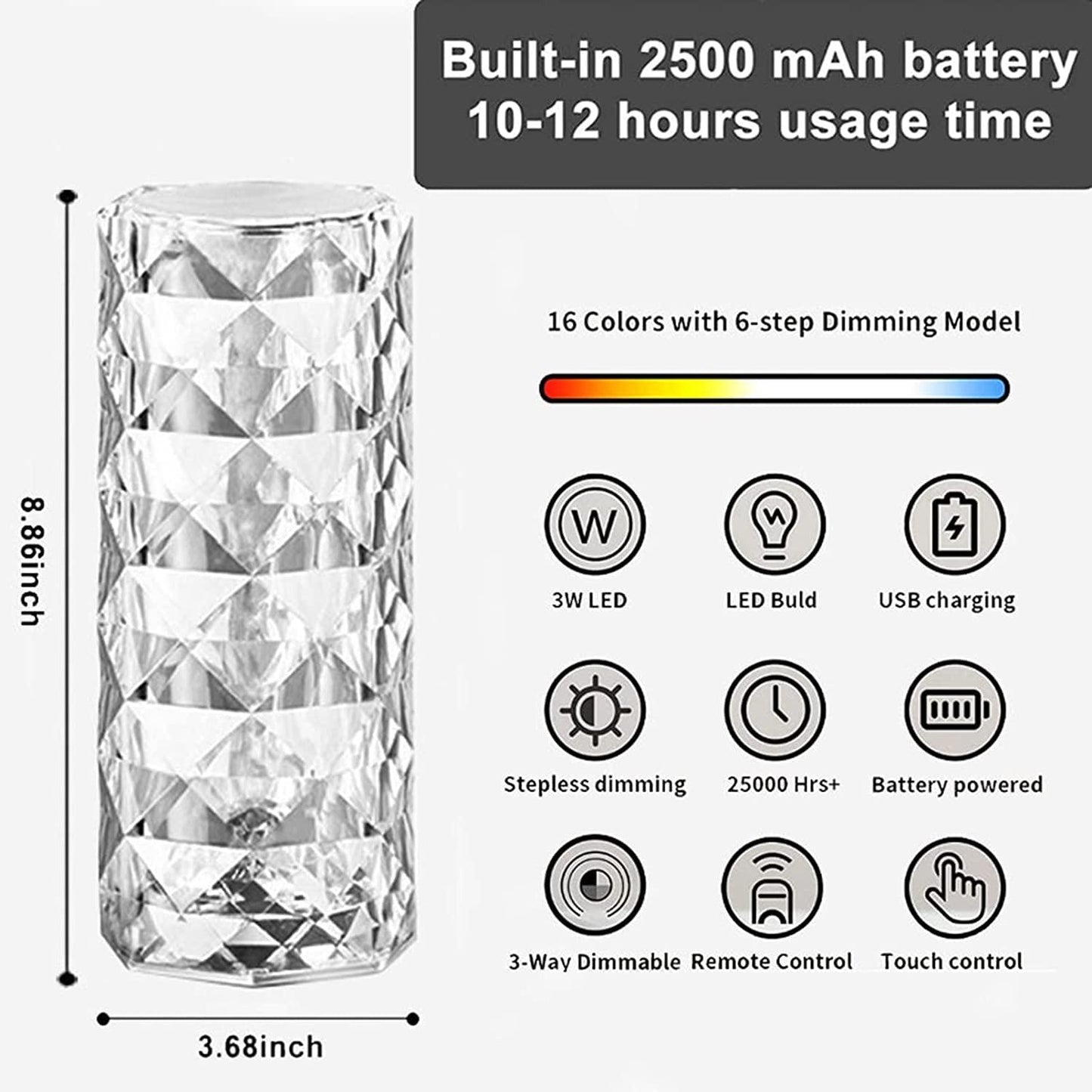 Crystal LED Lamp with USB Charging