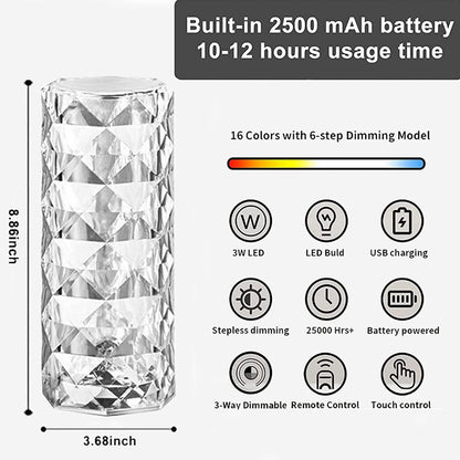 Crystal LED Lamp with USB Charging