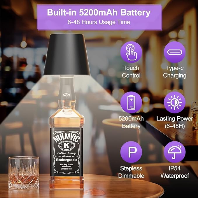 Wireless Bottle Lamp Shade with 3 Color Temperature