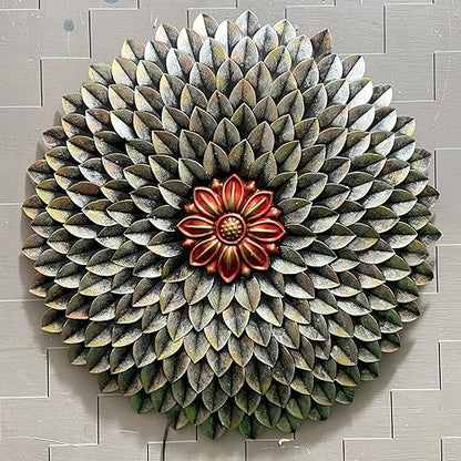 Urban circular metal flower wall art with LED lights