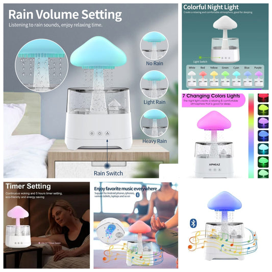 Mushroom Rain Cloud Humidifier White Noise Machine With Bluetooth Speaker