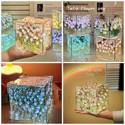 DIY Glass Tulip Mirror Cube Lamp