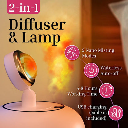 2 in 1 Aromatherapy 360 Degree Rotatable Sunset Projector Lamp Humidifier