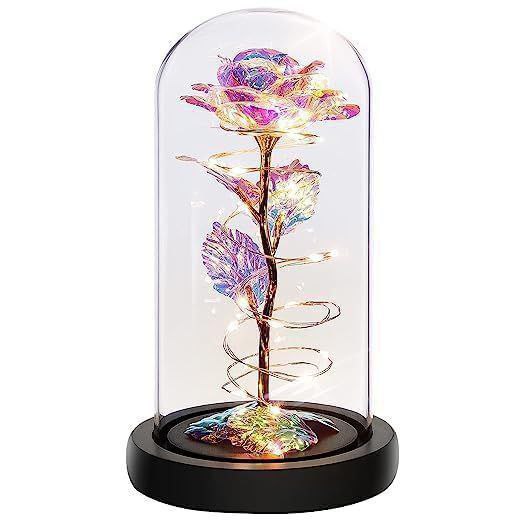 Artificial Rose Lightup in Glass Dome